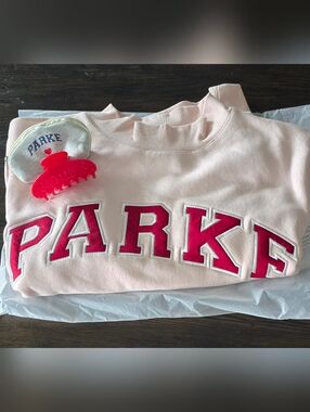 NEW Parke Varsity Mockneck Peony/crimson w Matching Claw Clip L/XL